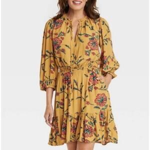 Knox Rose Golden Yellow Floral Boho Dress with Pockets Size M